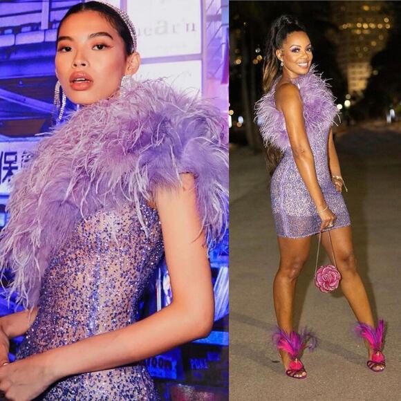 Bronx and Banco Dresses & Skirts - Bronx & Banco Lulu Feather Mini Dress Lilac Purple Sequin Embellished Size 6